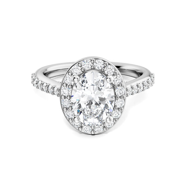 Oval-Cut Diamond Engagement Ring With Halo And Diamond Band